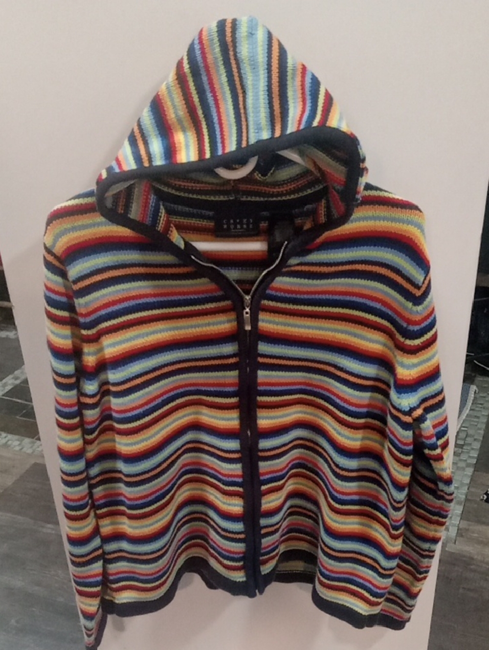 (526) Striped Multicolor Hooded Zip Sweater Hoodie